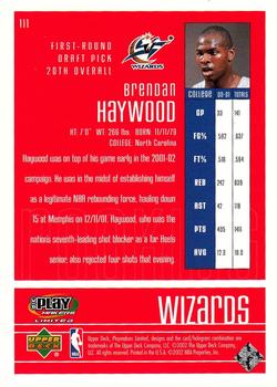 2001-02 UD PlayMakers Limited #111 Brendan Haywood Back