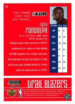 2001-02 UD PlayMakers Limited #118 Zach Randolph Back