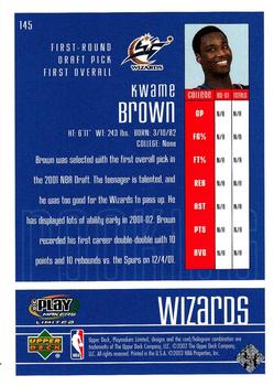 2001-02 UD PlayMakers Limited #145 Kwame Brown Back