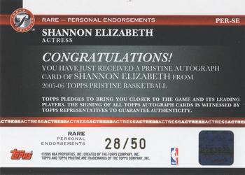2005-06 Topps Pristine - Personal Endorsements #PER-SE Shannon Elizabeth Back