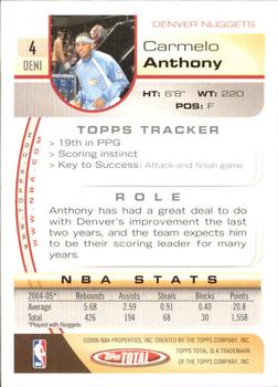 2005-06 Topps Total - Silver #4 Carmelo Anthony Back