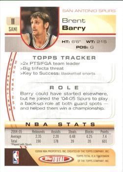 2005-06 Topps Total - Silver #11 Brent Barry Back