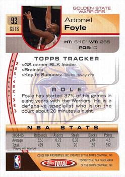 2005-06 Topps Total - Silver #93 Adonal Foyle Back