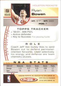 2005-06 Topps Total - Silver #151 Ryan Bowen Back