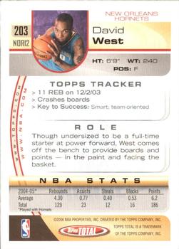 2005-06 Topps Total - Silver #203 David West Back