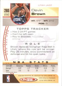 2005-06 Topps Total - Silver #280 Devin Brown Back