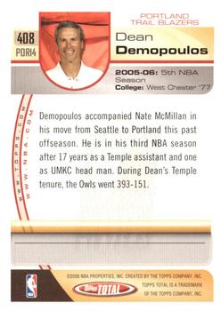2005-06 Topps Total - Silver #408 Dean Demopoulos Back