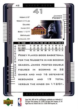 2001-02 Upper Deck MVP #42 James Posey Back