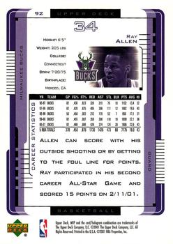 2001-02 Upper Deck MVP #92 Ray Allen Back