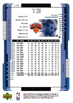 2001-02 Upper Deck MVP #113 Mark Jackson Back