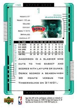 2001-02 Upper Deck MVP #153 Derek Anderson Back