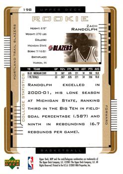 2001-02 Upper Deck MVP #198 Zach Randolph Back