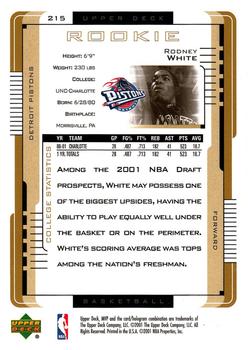 2001-02 Upper Deck MVP #215 Rodney White Back