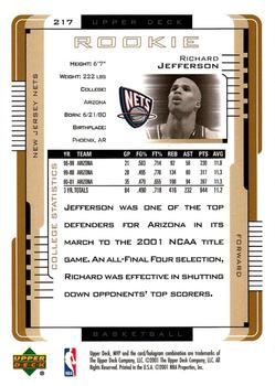 2001-02 Upper Deck MVP #217 Richard Jefferson Back