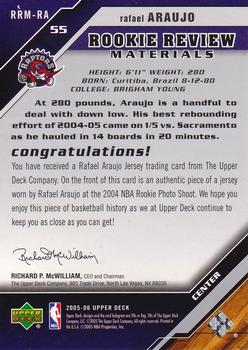 2005-06 Upper Deck - Rookie Review Materials #RRM-RA Rafael Araujo Back