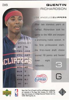 2001-02 Upper Deck Pros & Prospects #36 Quentin Richardson Back