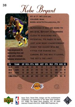 2001-02 Upper Deck Sweet Shot #38 Kobe Bryant Back