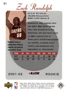 2001-02 Upper Deck MVP Zach Randolph #198 Rookie 