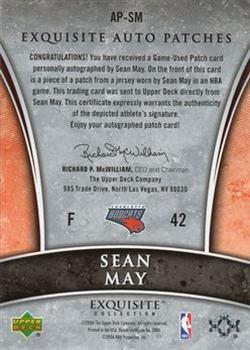 2005-06 Upper Deck Exquisite Collection - Autographs Patches #AP-SM Sean May Back