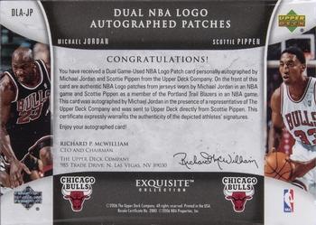 2005-06 Upper Deck Exquisite Collection - Logoman Autographs Dual #DLA-JP Michael Jordan / Scottie Pippen Back