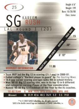 2002 SAGE #25 Kareem Rush Back