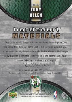 2005-06 Upper Deck Hardcourt - Materials #HM-TA Tony Allen Back