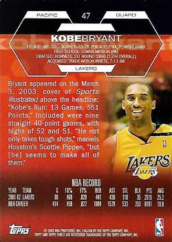 2002-03 Finest #47 Kobe Bryant Back