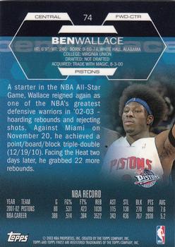 2002-03 Finest #74 Ben Wallace Back