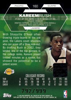 2002-03 Finest #160 Kareem Rush Back
