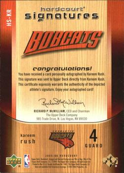 2005-06 Upper Deck Hardcourt - Signatures #HS-KR Kareem Rush Back