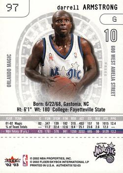 2002-03 Fleer Authentix #97 Darrell Armstrong Back