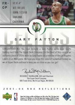 2005-06 Upper Deck Reflections - Fabric Reflections #FR-GP Gary Payton Back