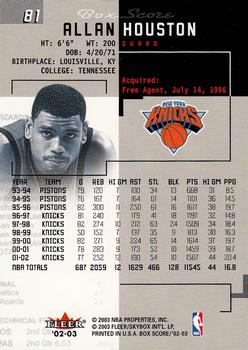 2002-03 Fleer Box Score #81 Allan Houston Back