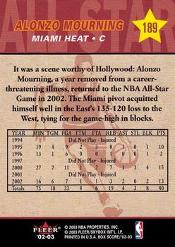 2002-03 Fleer Box Score #189 Alonzo Mourning Back