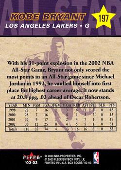 2002-03 Fleer Box Score #197 Kobe Bryant Back