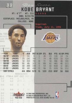 2002-03 Fleer Box Score #88 Kobe Bryant Back