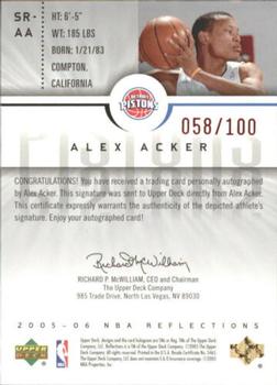 2005-06 Upper Deck Reflections - Signature Reflections Red #SR-AA Alex Acker Back