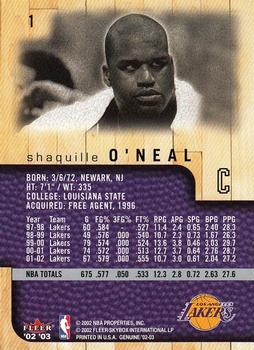 2002-03 Fleer Genuine #1 Shaquille O'Neal Back