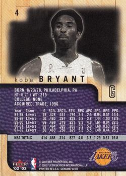 2002-03 Fleer Genuine #4 Kobe Bryant Back
