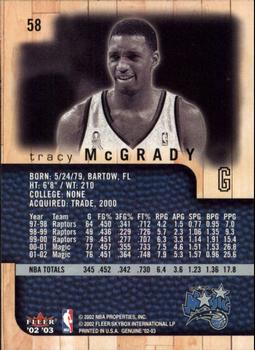 2002-03 Fleer Genuine #58 Tracy McGrady Back