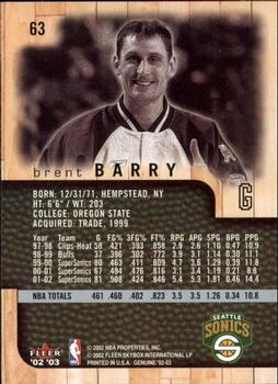 2002-03 Fleer Genuine #63 Brent Barry Back