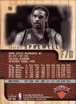2002-03 Fleer Genuine #96 Latrell Sprewell Back