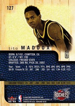 2002-03 Fleer Genuine #127 Tito Maddox Back