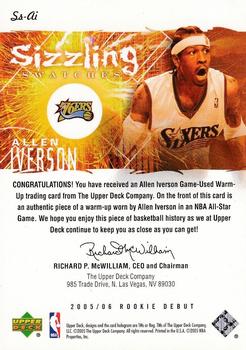 2005-06 Upper Deck Rookie Debut - Sizzling Swatches #SS-AI Allen Iverson Back