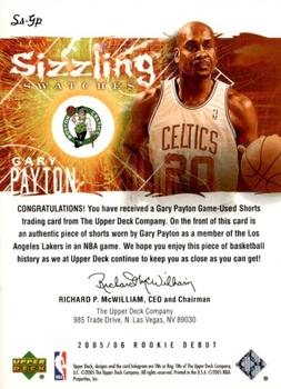 2005-06 Upper Deck Rookie Debut - Sizzling Swatches #SS-GP Gary Payton Back