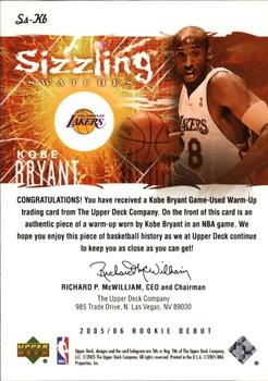 2005-06 Upper Deck Rookie Debut - Sizzling Swatches #SS-KB Kobe Bryant Back