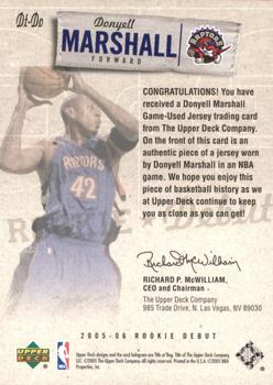 2005-06 Upper Deck Rookie Debut - Debut Threads #DT-DO Donyell Marshall Back