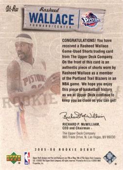 2005-06 Upper Deck Rookie Debut - Debut Threads #DT-RW Rasheed Wallace Back