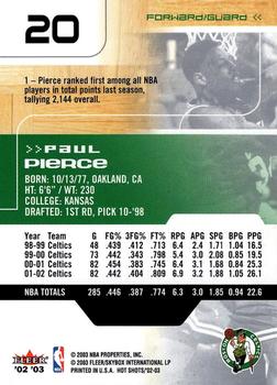 2002-03 Fleer Hot Shots #20 Paul Pierce Back