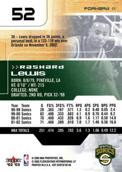 2002-03 Fleer Hot Shots #52 Rashard Lewis Back